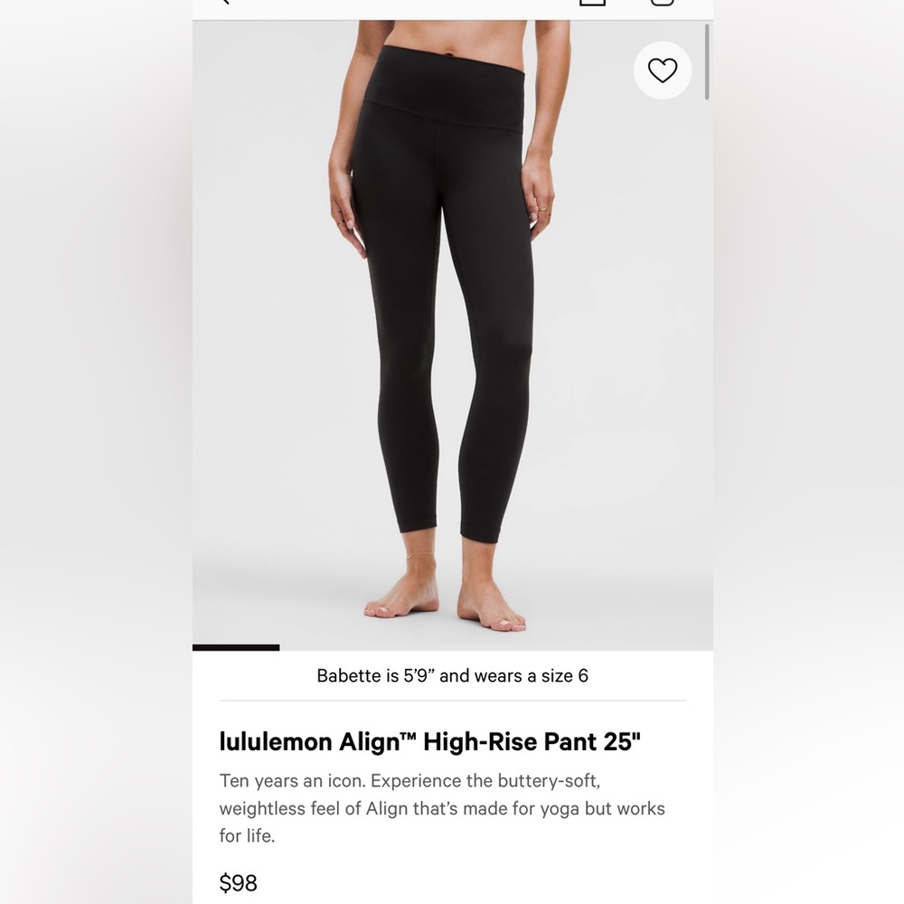 Lululemon High Rise Align 25" - size 2 - black